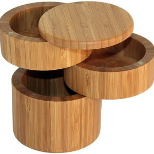 Bamboo 3-Tier Salt Box w/ Magnetic Swivel Lids