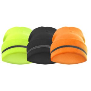 Winter Elastic Hi Vis Safety Reflective Knitted Bea