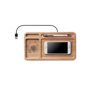 Eco-Friendly Bamboo Wireless Charging Tray | 3-in-1 Organizer