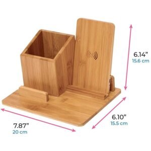 Bamboo Wireless Charger & Desk Organizer - Multi-Functional