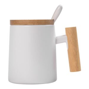 Nordic 55°C Ceramic Mug with Wooden Handle - Heated Coffee Cup